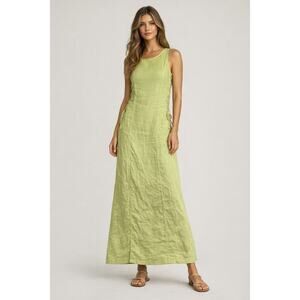 Armani Jeans Linen Maxi Dress Green Sleeveless Lace-Up Sides Italy Women’s M